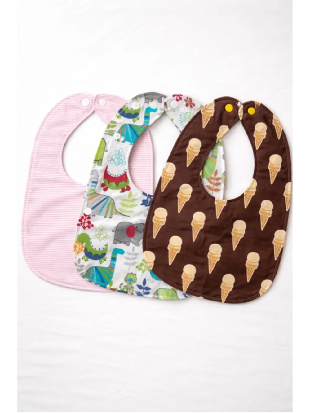 NWT Handmade Reversible Baby Bibs Lot of 3 Cotton Snap Closure Unique Mixed Lot